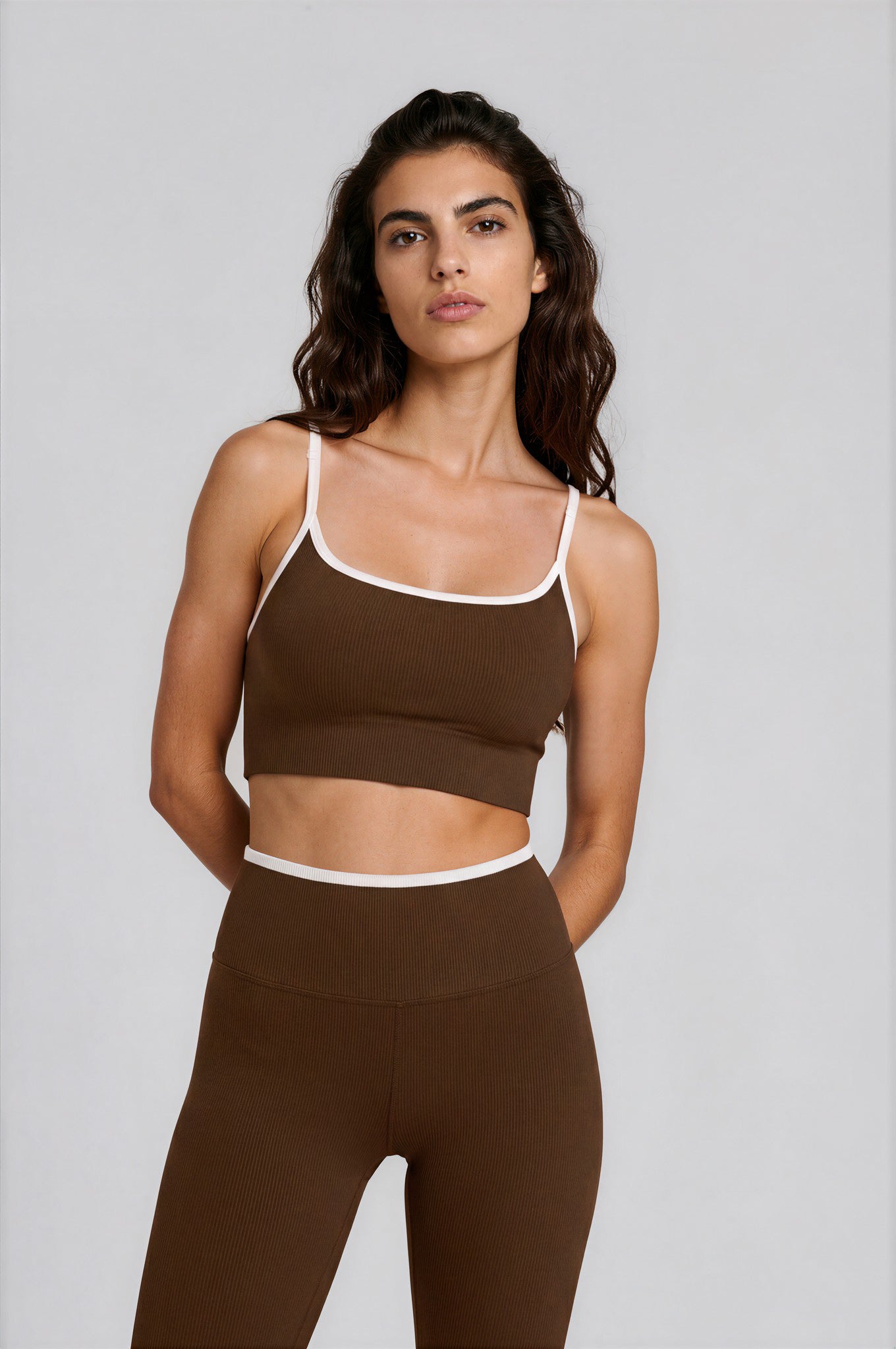 CACAO RIBBED & WHITE STRIPE - STRAP TOP