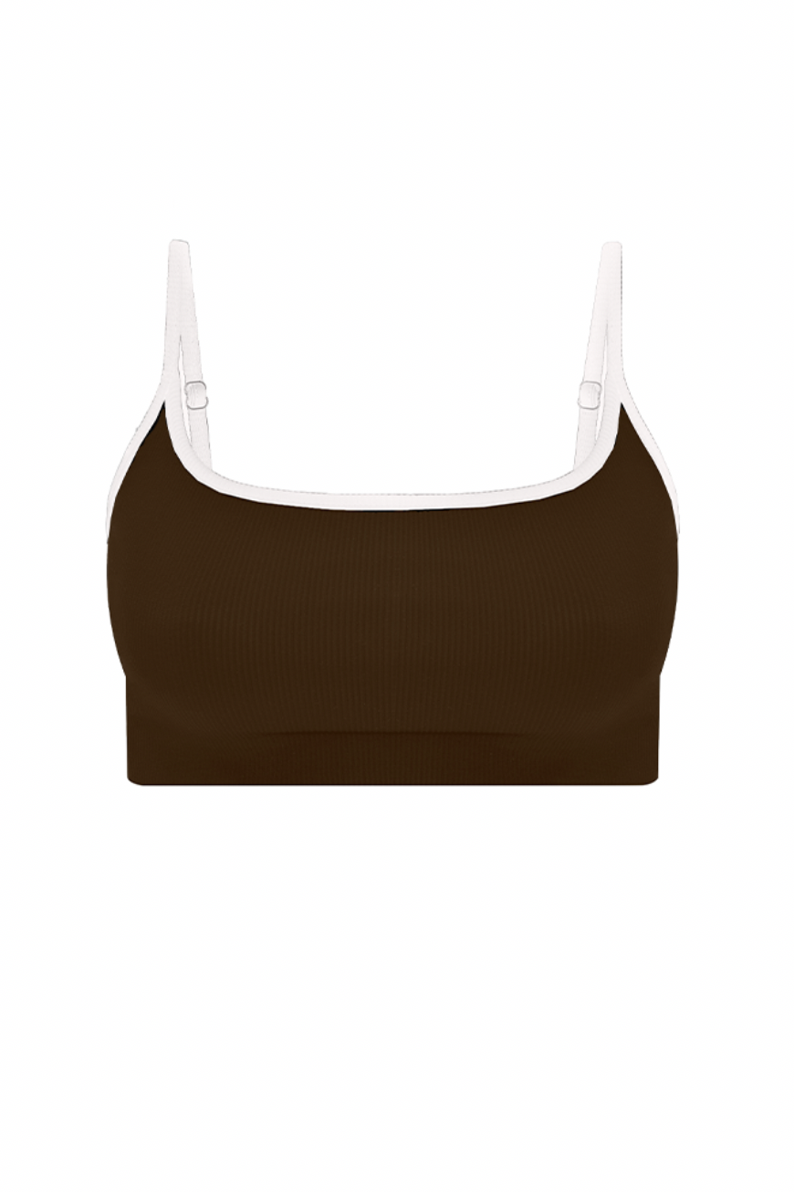 CACAO RIBBED & WHITE STRIPE -  STRAP TOP