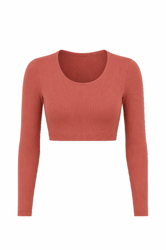 TERRACOTA - LONG SLEEVE  RIBBED TIMELESS BRA