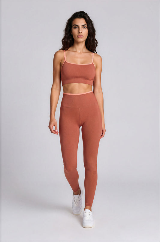 THE EXPERIENCE LEGGINGS - TERRACOTA & PINK NEON