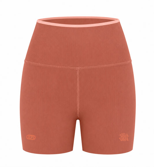 THE EXPERIENCE MINI BIKER SHORTS - TERRACOTA & PINK NEON